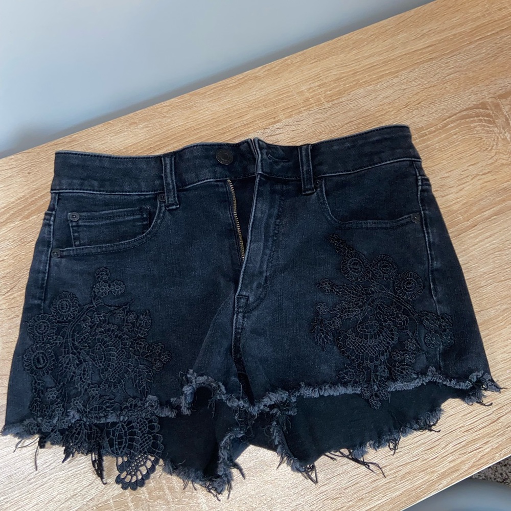 Black lace American eagle jean shorts